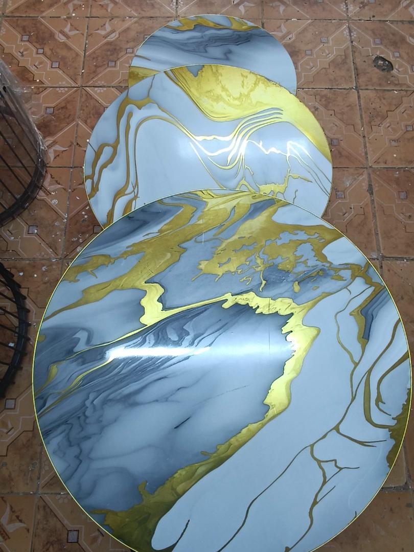 Luxury Marble Nesting Side Tables Set of 3 - Gold Frame (60x50x40cm)