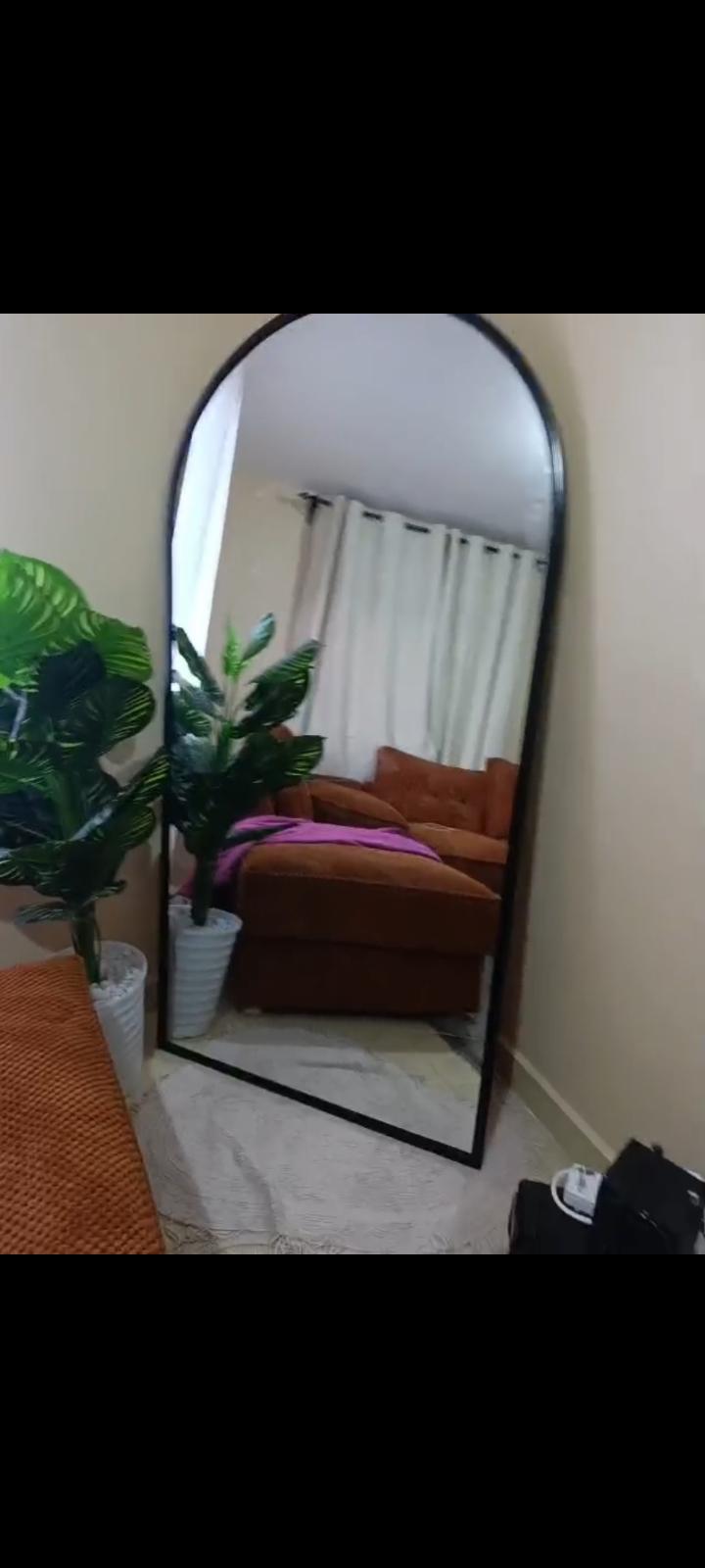 Arched full length floor mirror black frame 6 by 3 feet with stand