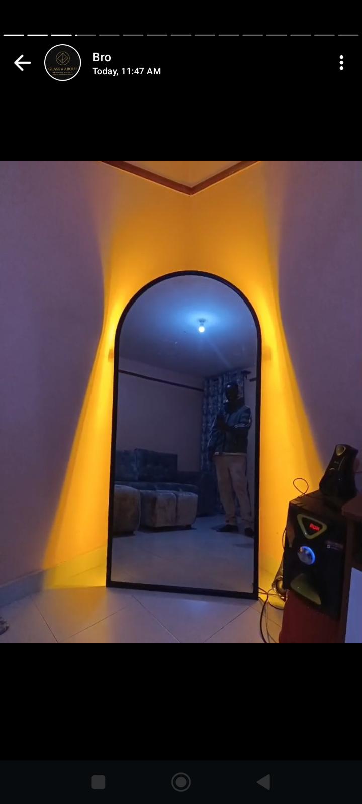 Arched full length floor mirror black frame 6 by 3 feet with stand