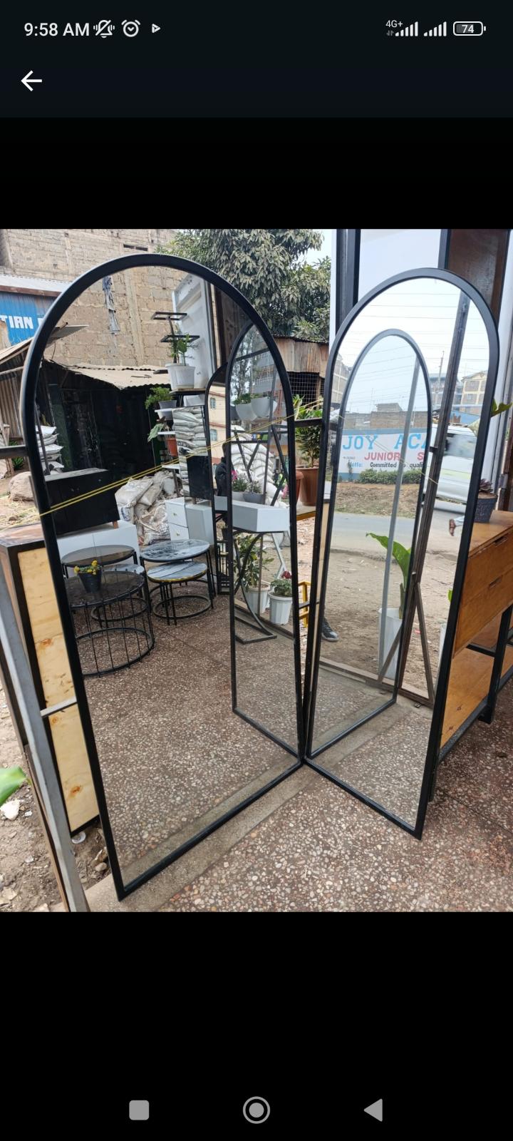 Arched full length floor mirror black frame 6 by 3 feet with stand