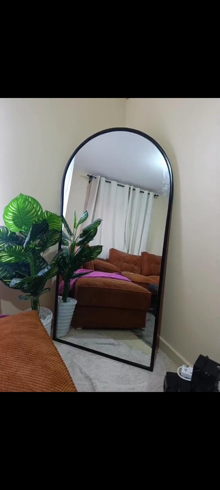 Arched full length floor mirror black frame 6 by 3 feet with stand