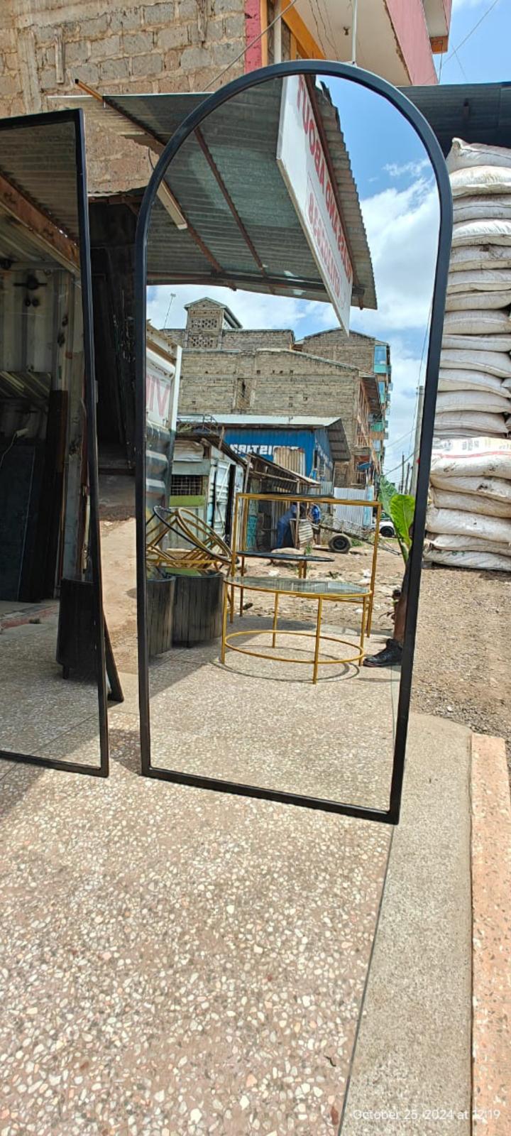 Arched full length floor mirror black frame 6 by 3 feet with stand