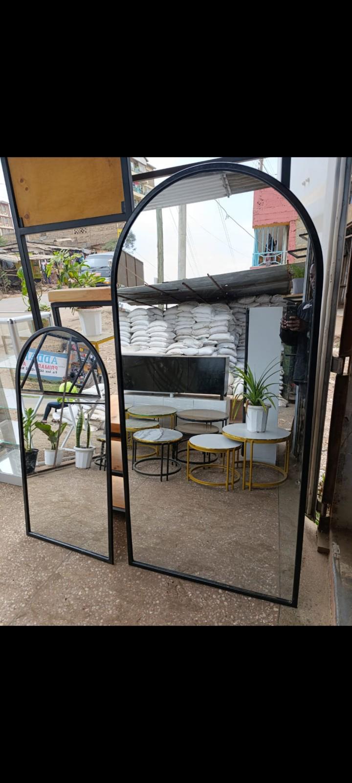 Arched full length floor mirror black frame 6 by 3 feet with stand