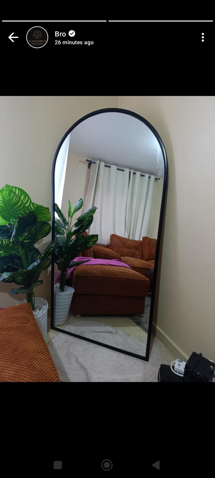 Arched full length floor mirror black frame 6 by 3 feet with stand