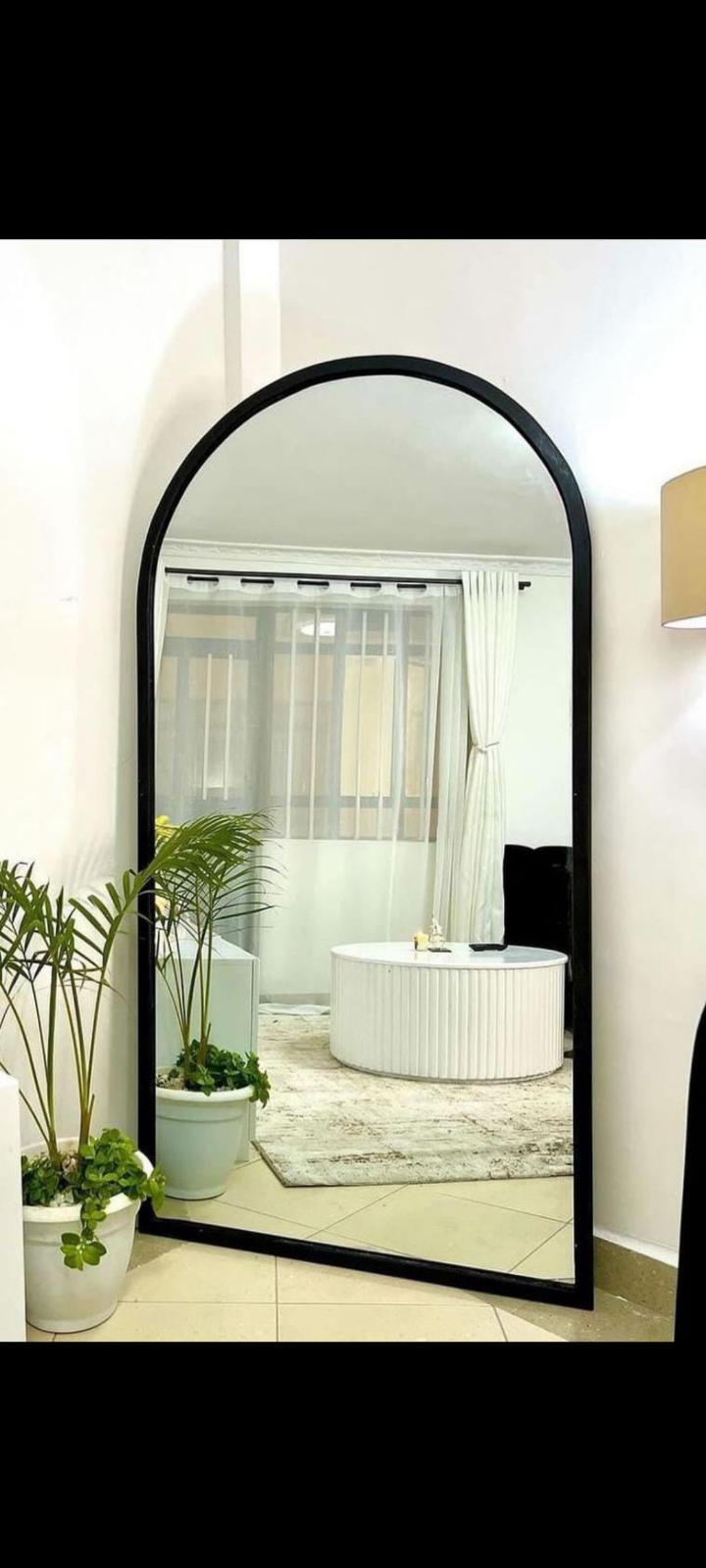 Arched Full-Length Floor Mirror 167 by 90 cm – Black Frame