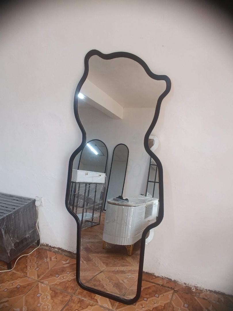 “Modern Irregular Full-Length Dressing Mirror with Black Frame”+own stand