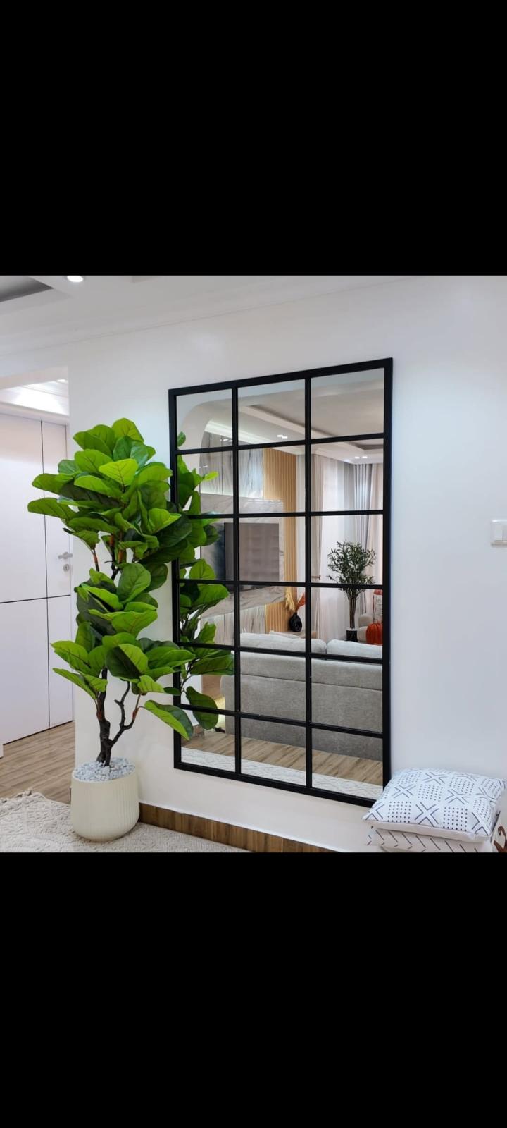 Modern Grid Wall Mirror 86×176 cm – Black Frame Decorative Full Length Mirror