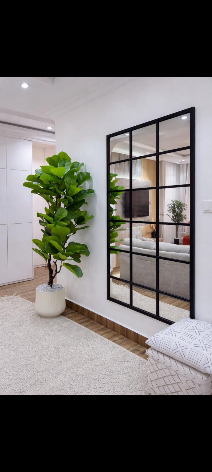 Modern Grid Wall Mirror 86×176 cm – Black Frame Decorative Full Length Mirror