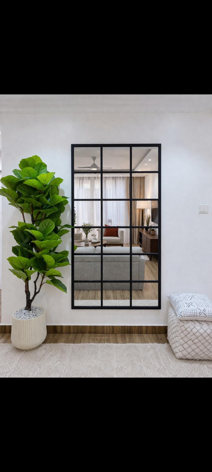 Modern Grid Wall Mirror 86×176 cm – Black Frame Decorative Full Length Mirror