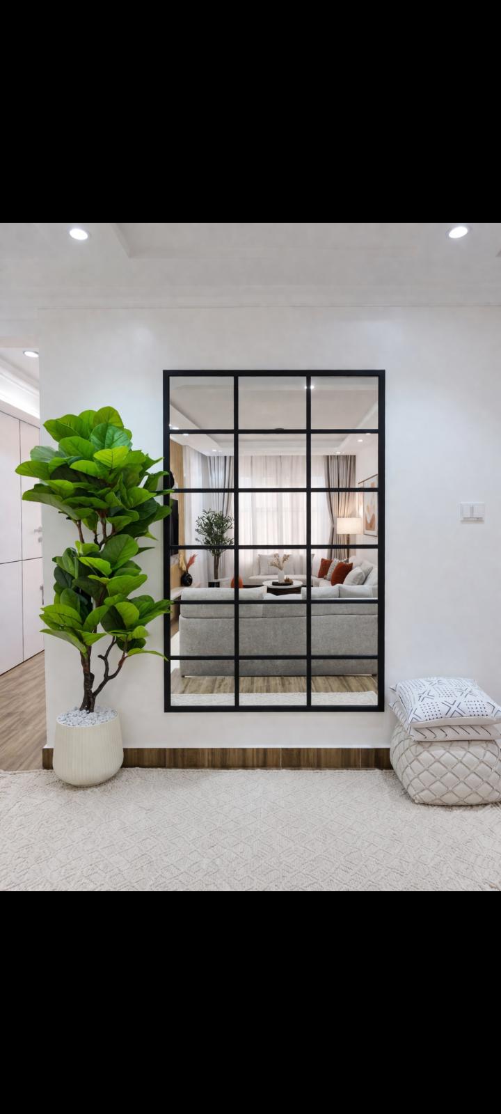 Modern Grid Wall Mirror 86×176 cm – Black Frame Decorative Full Length Mirror