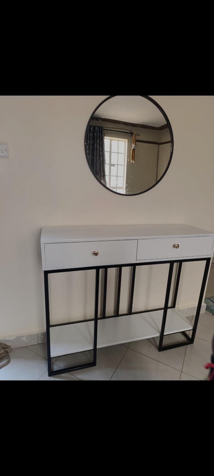 Elegant 2-Drawer Console Table with Round Wall Mirror Set (100x35x90cm)