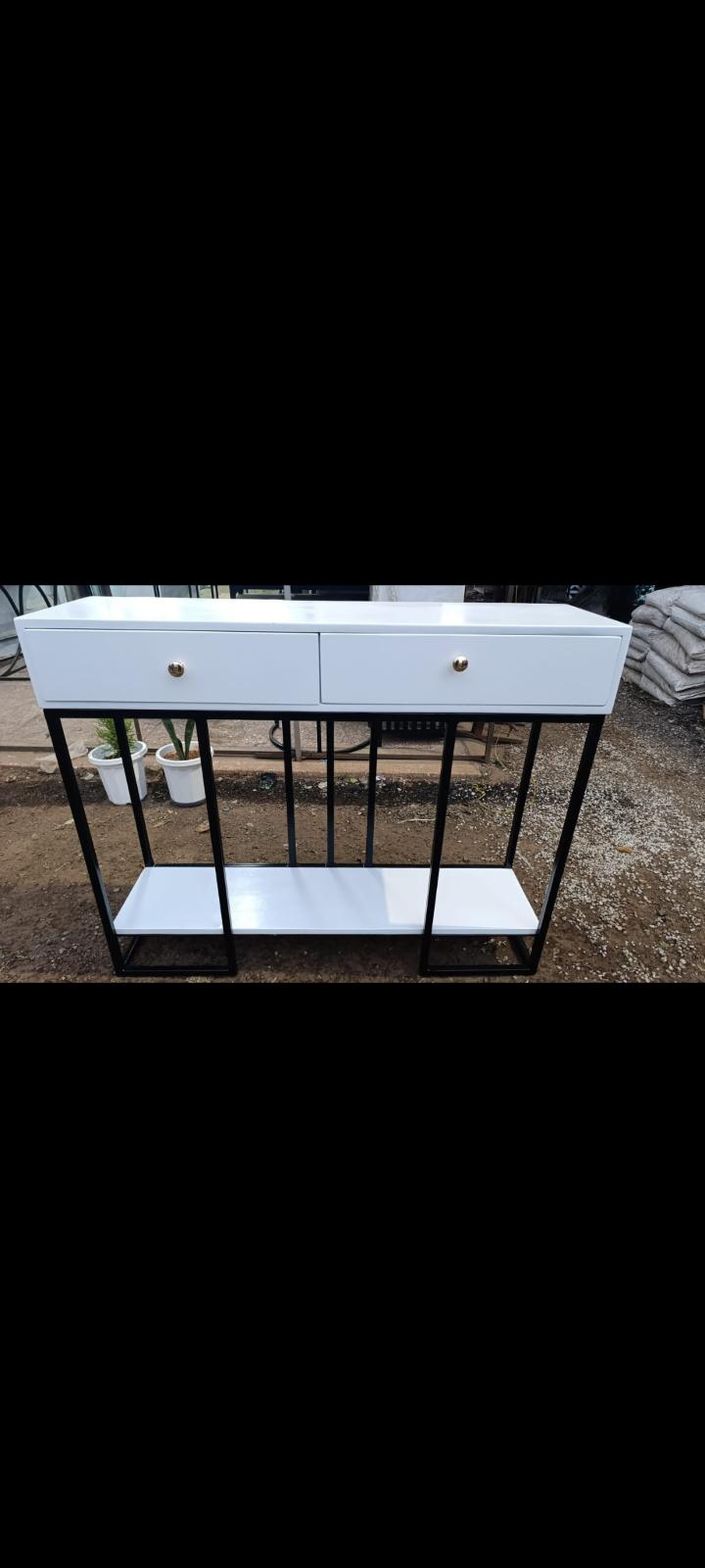 Elegant 2-Drawer Console Table with Round Wall Mirror Set (100x35x90cm)