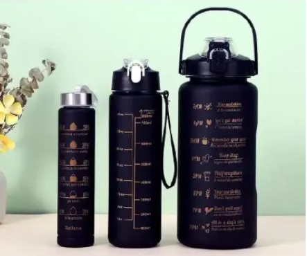 4 in 1 Motivational Water Bottles - the perfect set for staying hydrated and motivated throughout the day This set includes three bottles each made of high quality