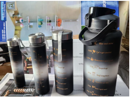 4 in 1 Motivational Water Bottles - the perfect set for staying hydrated and motivated throughout the day This set includes three bottles each made of high quality
