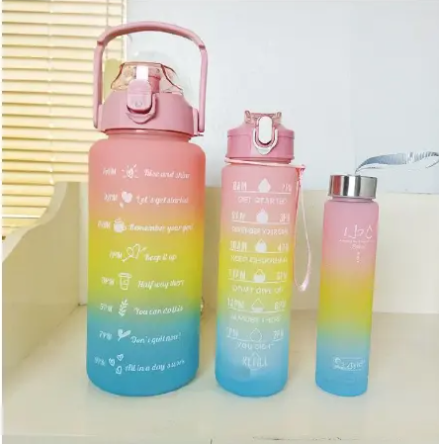4 in 1 Motivational Water Bottles - the perfect set for staying hydrated and motivated throughout the day This set includes three bottles each made of high quality