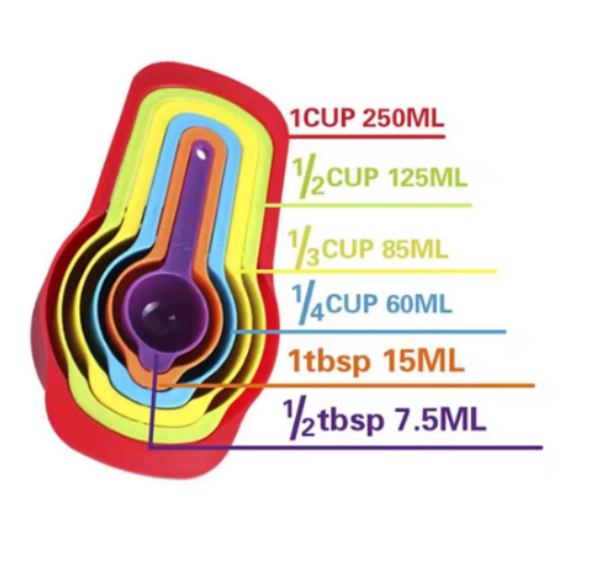 ON OFFER !!!! 6pcs Measuring Cup and Spoon Set- Stackable Colorful Multicolor Plastic for Kitchen Baking tools