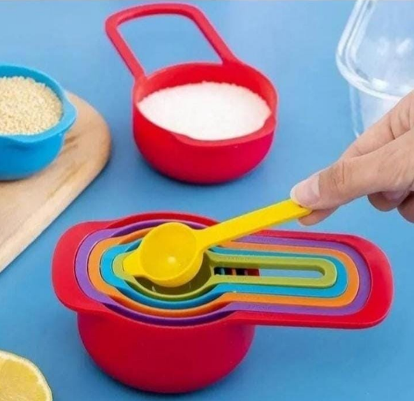 ON OFFER !!!! 6pcs Measuring Cup and Spoon Set- Stackable Colorful Multicolor Plastic for Kitchen Baking tools