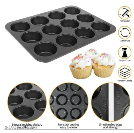 TODAY'S DEAL   12 hole baking tray, non-stick surface for easy release and quick cleanup. Ideal for muffins, cakes, chocolate, bread, mousse, jelly, brownie cupcakes, and even soaps.