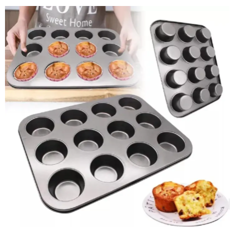 TODAY'S DEAL   12 hole baking tray, non-stick surface for easy release and quick cleanup. Ideal for muffins, cakes, chocolate, bread, mousse, jelly, brownie cupcakes, and even soaps.