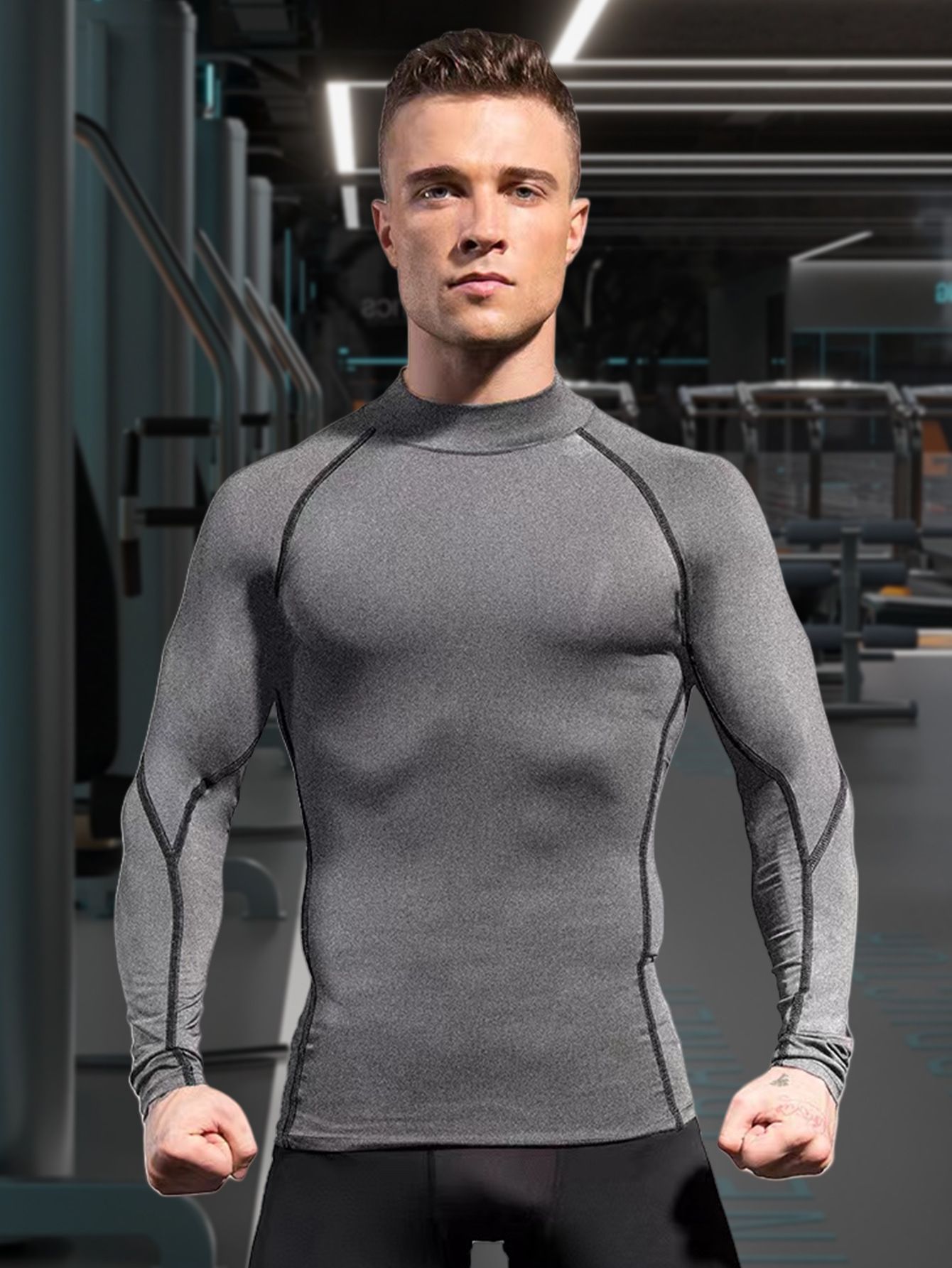 Men's Compression Shirts Long Sleeve Athletic Workout Tops Gym Undershirts Running