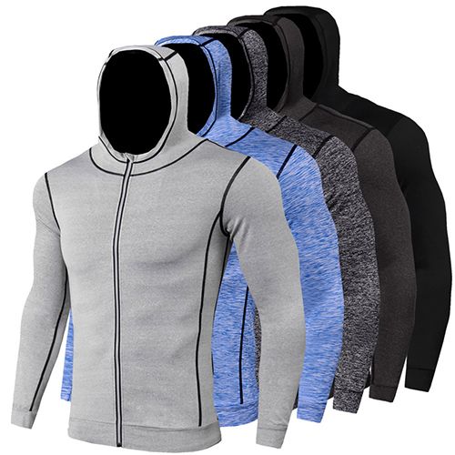 Men Athletic Hoodies Long Sleeve Running Sweatshirt with Zipper Slim Fit T-shirts for Running Gym Training