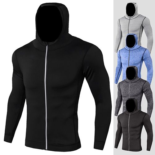 Men Athletic Hoodies Long Sleeve Running Sweatshirt with Zipper Slim Fit T-shirts for Running Gym Training
