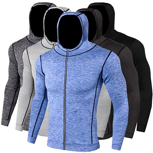 Men Athletic Hoodies Long Sleeve Running Sweatshirt with Zipper Slim Fit T-shirts for Running Gym Training