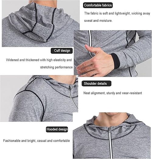 Men Athletic Hoodies Long Sleeve Running Sweatshirt with Zipper Slim Fit T-shirts for Running Gym Training