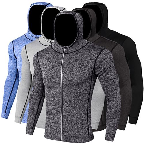 Men Athletic Hoodies Long Sleeve Running Sweatshirt with Zipper Slim Fit T-shirts for Running Gym Training