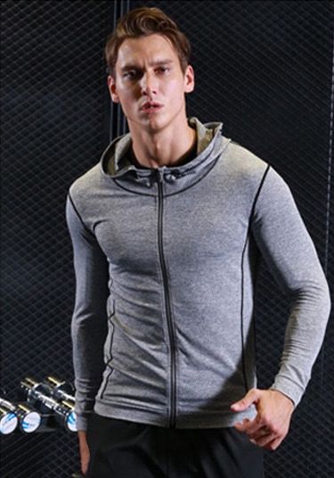 Men Athletic Hoodies Long Sleeve Running Sweatshirt with Zipper Slim Fit T-shirts for Running Gym Training