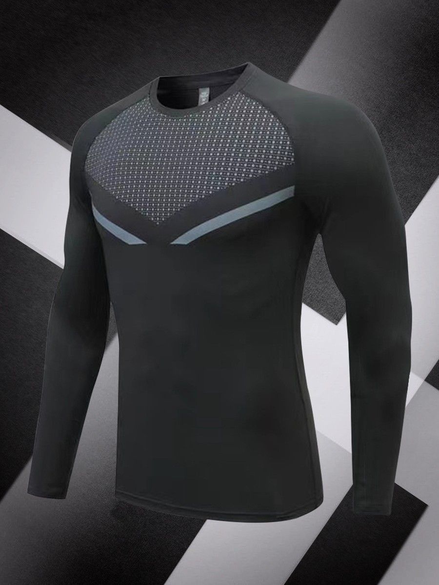Mens Exercise Compression Shirts Athletic Raglan Long Sleeve Sports Running Tops Workout Baselayer Undershirts
