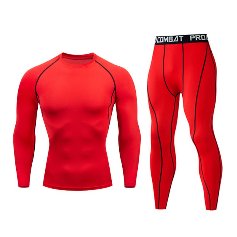 Men's Sports Running Workout Set Compression Shirt Pants Top Long Sleeve Sports Tight Base Layer Quick Dry