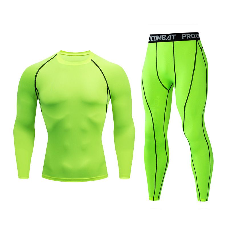 Men's Sports Running Workout Set Compression Shirt Pants Top Long Sleeve Sports Tight Base Layer Quick Dry