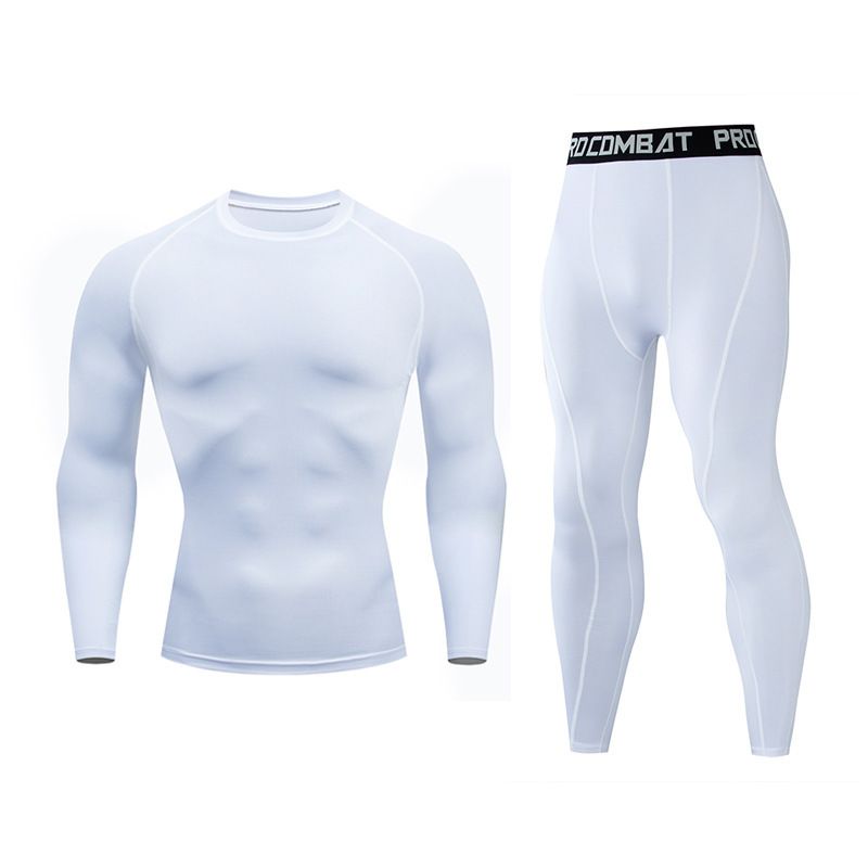 Men's Sports Running Workout Set Compression Shirt Pants Top Long Sleeve Sports Tight Base Layer Quick Dry