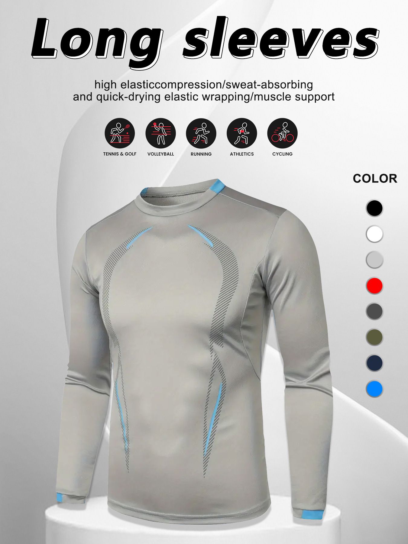 Men's Athletic Running T-Shirts Workout Lightweight Breathable Long Sleeve Performance Shirts Crewneck Basic Tee Top