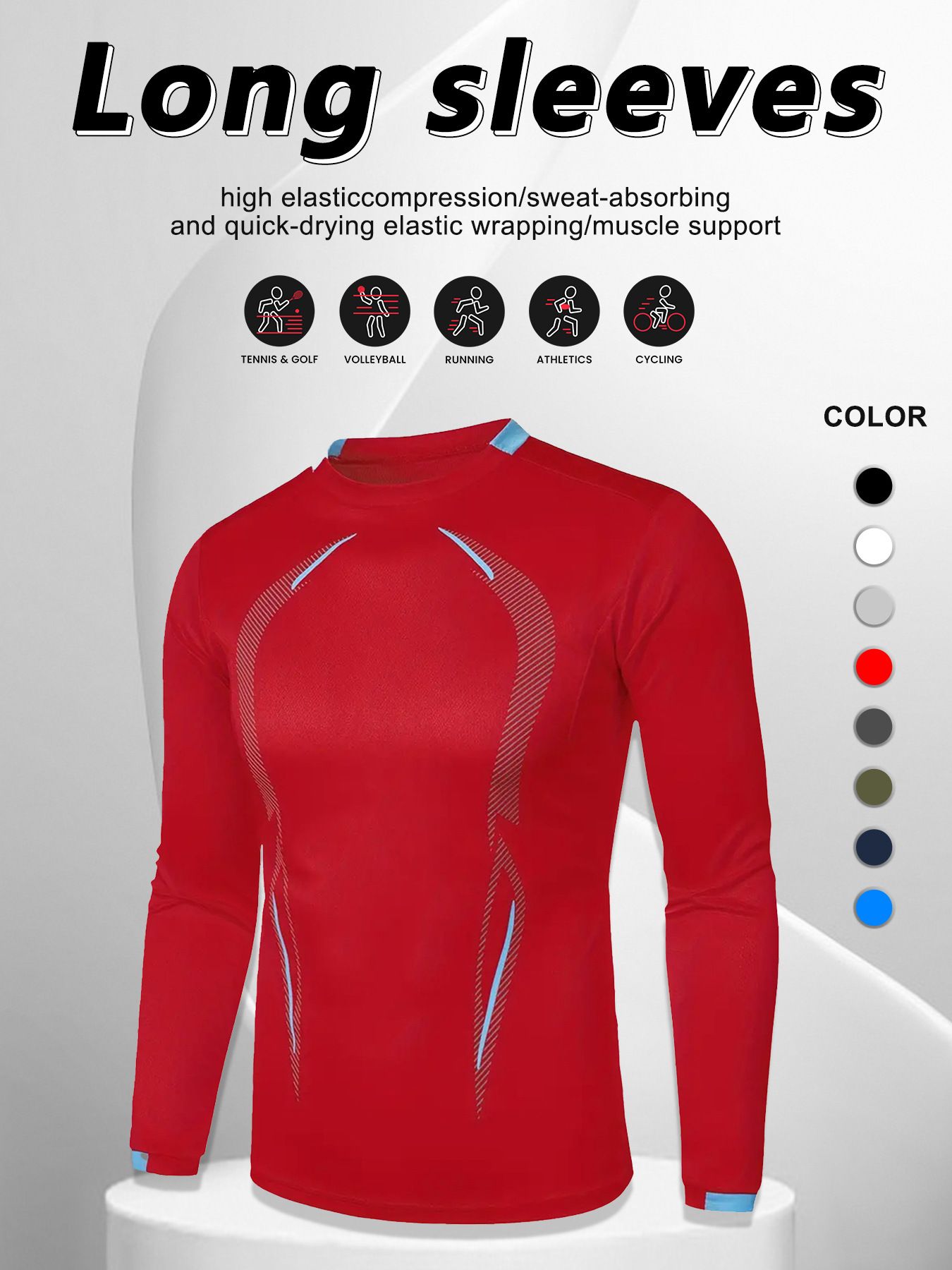 Men's Athletic Running T-Shirts Workout Lightweight Breathable Long Sleeve Performance Shirts Crewneck Basic Tee Top