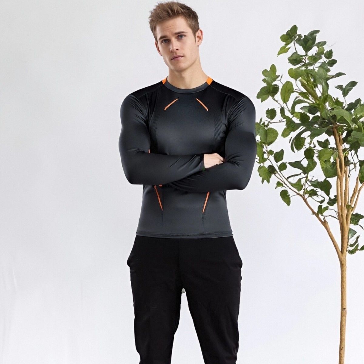 Men's Athletic Running T-Shirts Workout Lightweight Breathable Long Sleeve Performance Shirts Crewneck Basic Tee Top
