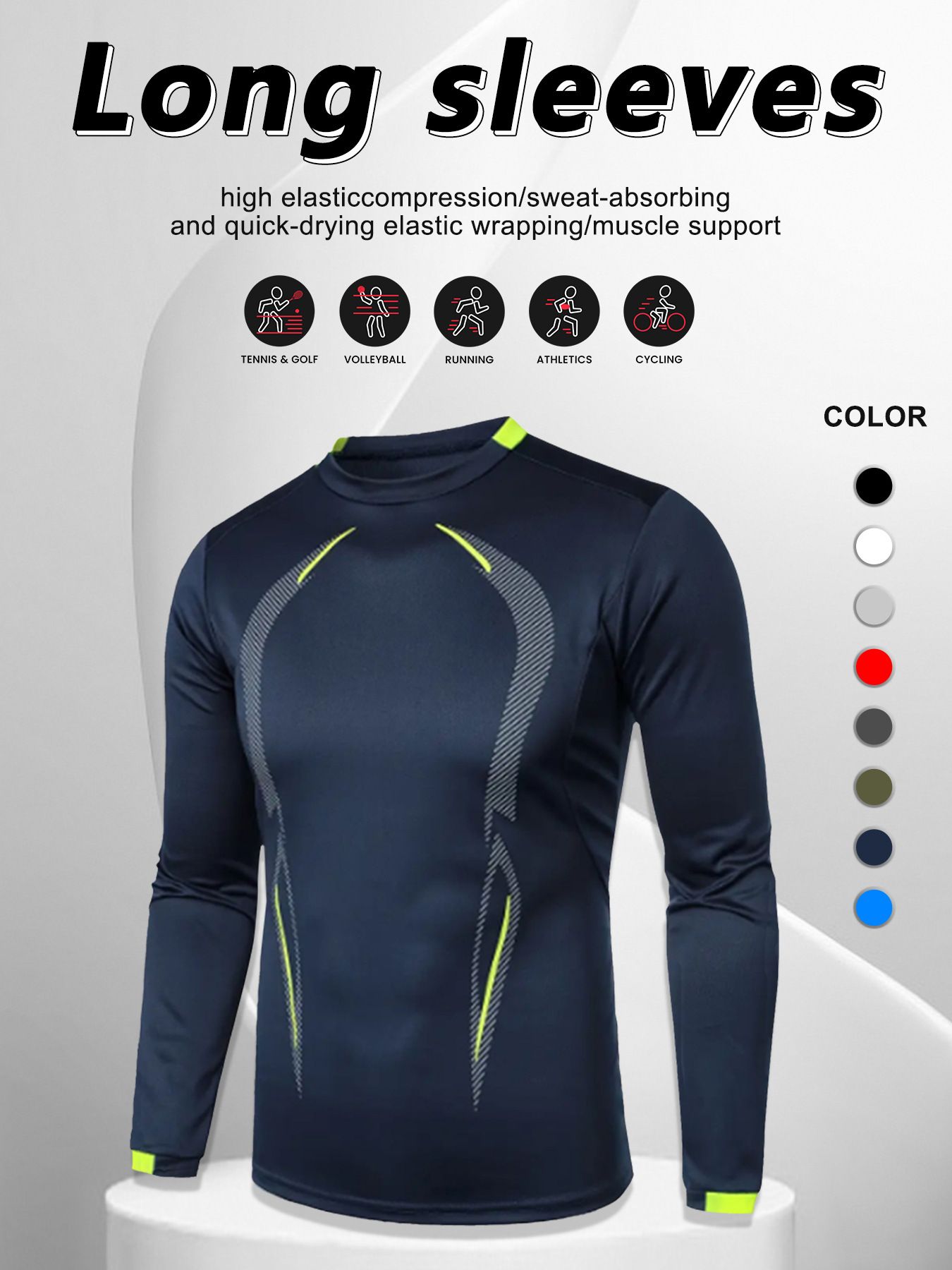 Men's Athletic Running T-Shirts Workout Lightweight Breathable Long Sleeve Performance Shirts Crewneck Basic Tee Top