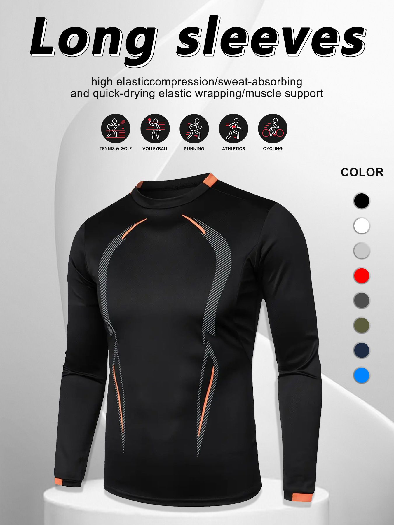 Men's Athletic Running T-Shirts Workout Lightweight Breathable Long Sleeve Performance Shirts Crewneck Basic Tee Top