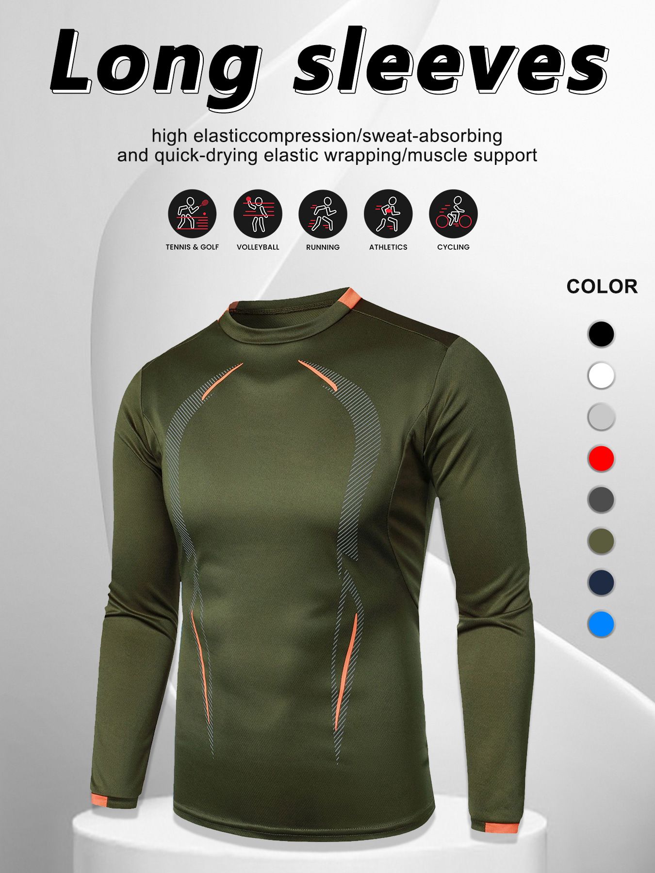 Men's Athletic Running T-Shirts Workout Lightweight Breathable Long Sleeve Performance Shirts Crewneck Basic Tee Top