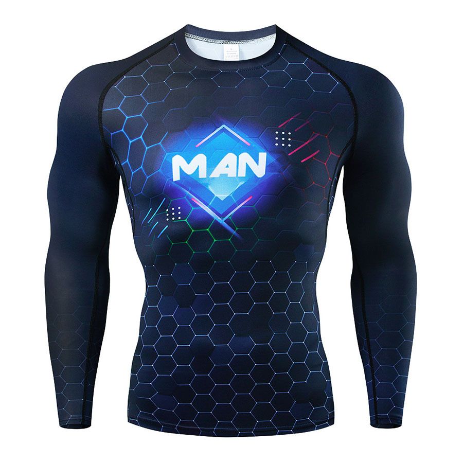 Men's quick drying long sleeved slim fit sports shirt, sports training running T-shirt, performance T-shirt, cool and dry top Round neck breathable and comfortable