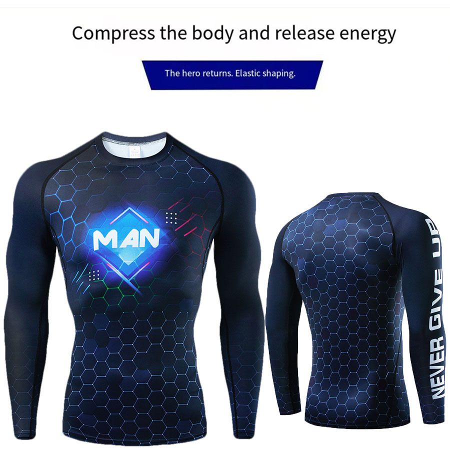 Men's quick drying long sleeved slim fit sports shirt, sports training running T-shirt, performance T-shirt, cool and dry top Round neck breathable and comfortable