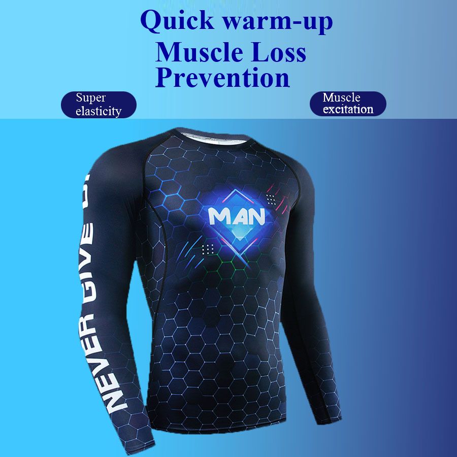 Men's quick drying long sleeved slim fit sports shirt, sports training running T-shirt, performance T-shirt, cool and dry top Round neck breathable and comfortable