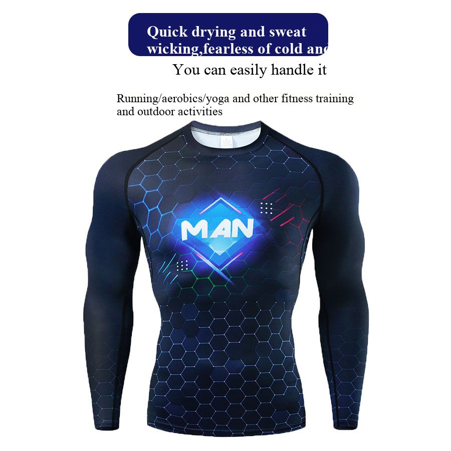 Men's quick drying long sleeved slim fit sports shirt, sports training running T-shirt, performance T-shirt, cool and dry top Round neck breathable and comfortable