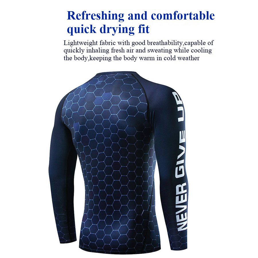 Men's quick drying long sleeved slim fit sports shirt, sports training running T-shirt, performance T-shirt, cool and dry top Round neck breathable and comfortable