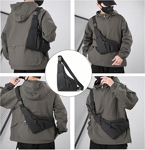 Sling Bag for Women Men, Anti Theft Crossbody Bag,Lightweight Small Leather Shoulder Bag Purse Adjustable Strap Waterproof Chest Bag for Casual Outdoor Sport Running Travel Backpack Black Fanny Pack