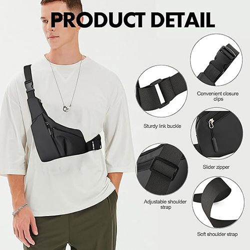 Sling Bag for Women Men, Anti Theft Crossbody Bag,Lightweight Small Leather Shoulder Bag Purse Adjustable Strap Waterproof Chest Bag for Casual Outdoor Sport Running Travel Backpack Black Fanny Pack