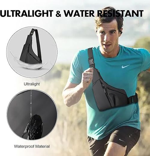 Sling Bag for Women Men, Anti Theft Crossbody Bag,Lightweight Small Leather Shoulder Bag Purse Adjustable Strap Waterproof Chest Bag for Casual Outdoor Sport Running Travel Backpack Black Fanny Pack