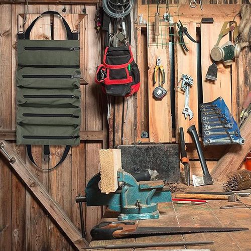 Tool Bag Roll Up, Rollable Carrying Toolbag, Heavt Duty Tool Organizer Portable Tool Storage Bags Waterproof Oxford Cloth-Zipper Pouch for Men Mechanic, Electricians, Repairman