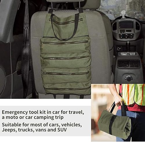 Tool Bag Roll Up, Rollable Carrying Toolbag, Heavt Duty Tool Organizer Portable Tool Storage Bags Waterproof Oxford Cloth-Zipper Pouch for Men Mechanic, Electricians, Repairman